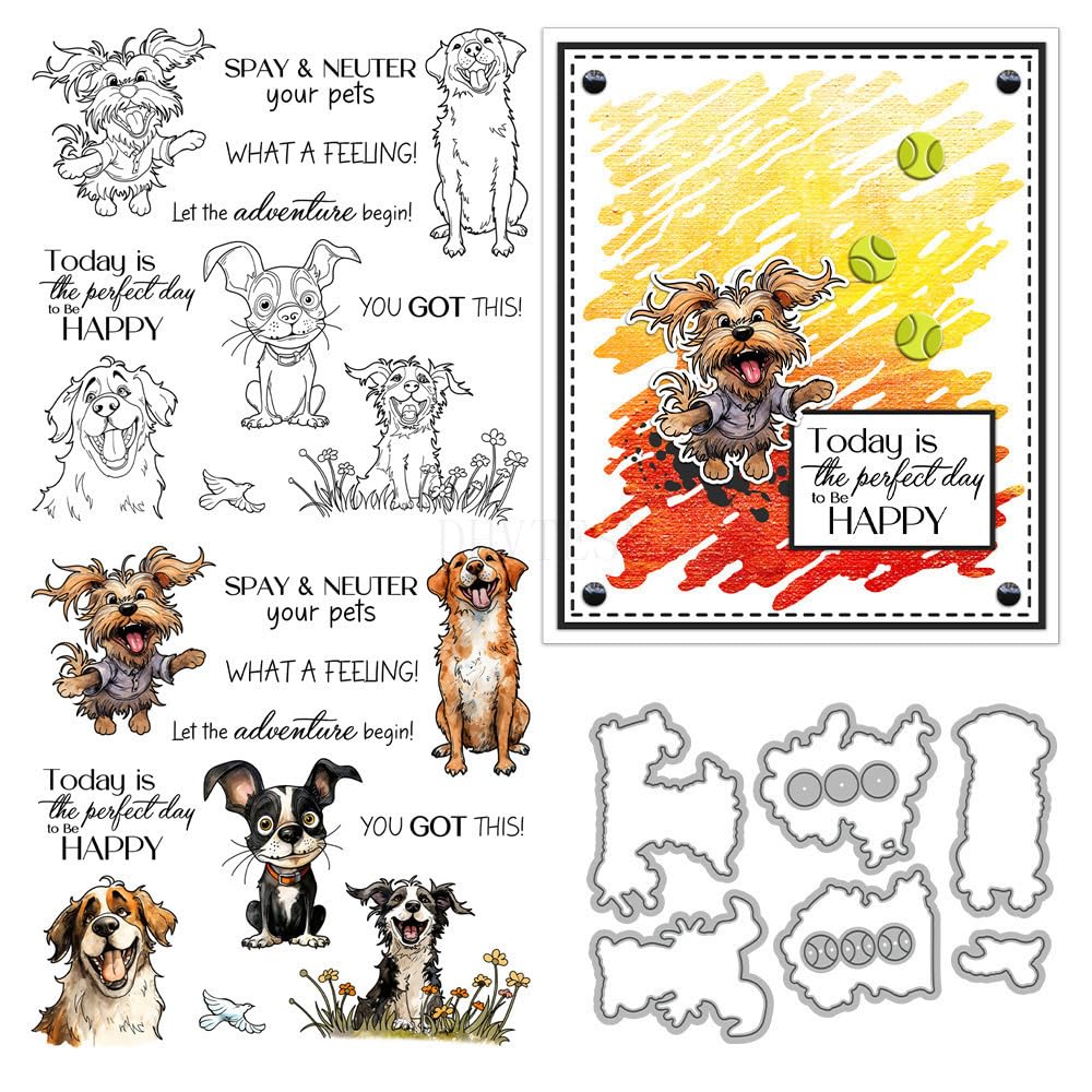 Dog Stamps and Die Cuts for Card Making Animal Transparent Silicone Clear Stamp and Metal Cutting Dies Sets for DIY Scrapbooking Paper Crafting Seals Decorative Supplies