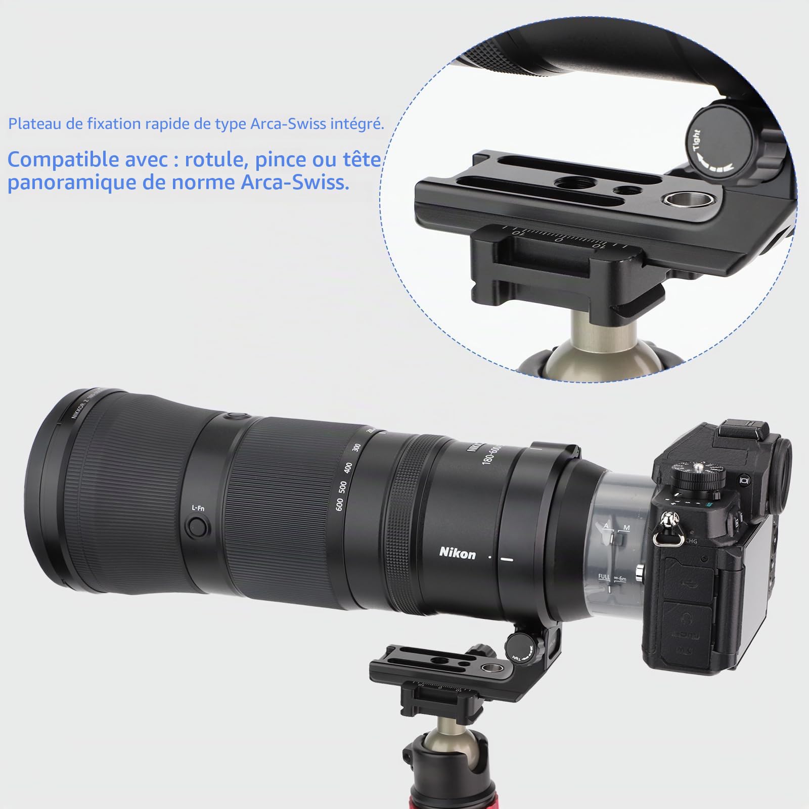 Haoge LMR-Z186 Bague de fixation pour trépied Nikon Nikkor Z 180-600 mm f/5.6-6.3 VR avec plaque de fixation rapide intégrée de type Arca
