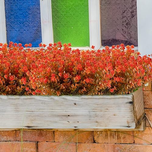 Miniatura 3 de URSTOUD 10 plantas artificiales de eucalipto, arbustos de boj falsos resistentes a los rayos UV, no se decolora, vegetación de plástico sintético