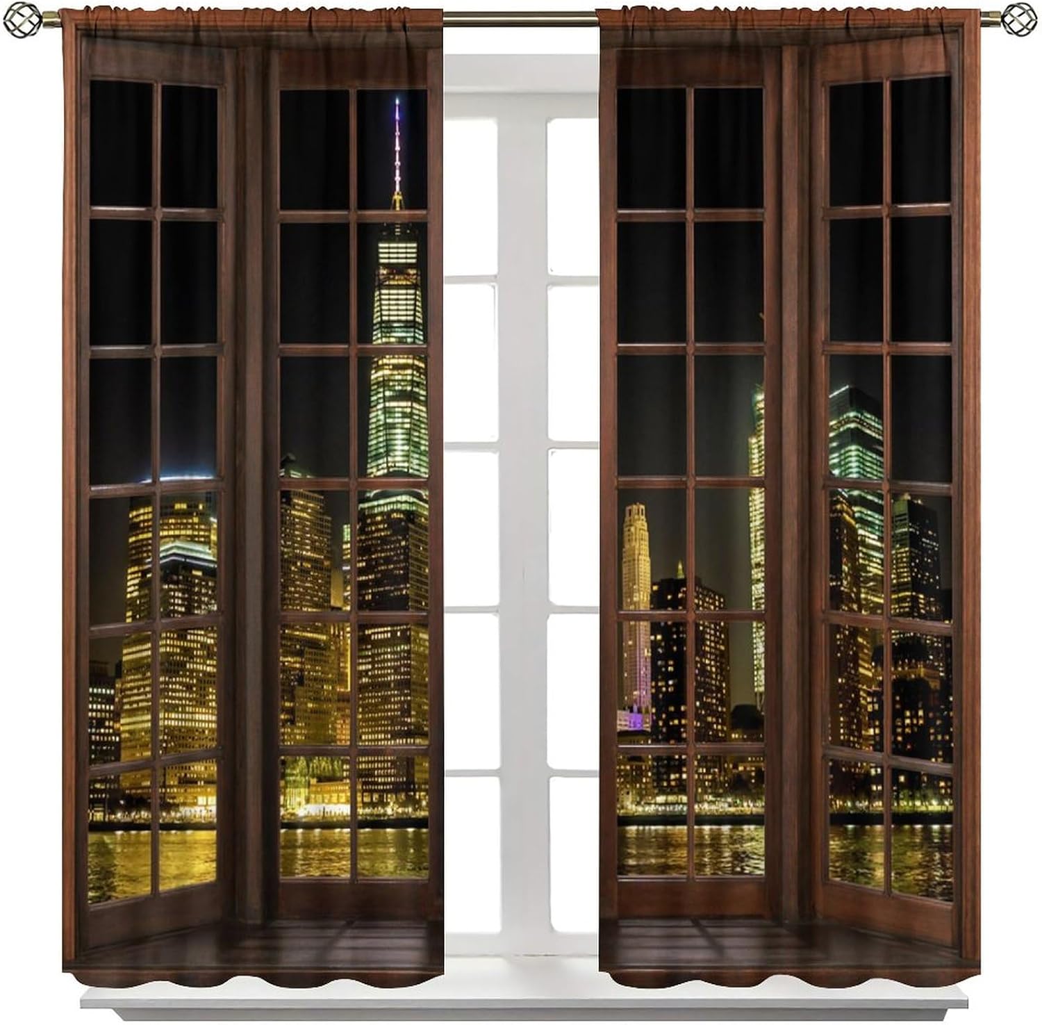 City Night Landscape Curtains, New York High Rise Buildings Natural Neon Lights Night View Blackout Window Treatments, Thermally Insulated Drapes For Boys Girls Bedroom Kitchen Living Room 63x63in
