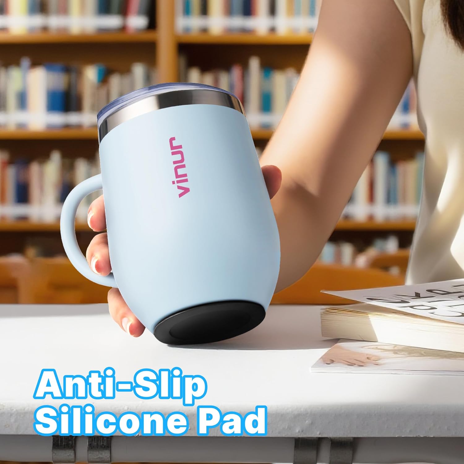 VINUR Kids Cup with Straw and Lid -12 oz Stainless Steel Double Wall Vacuum Insulated Water Drinking Cup with Handle-Leak Proof Coffee Mug for Travel (Baby Blue) - Image 6