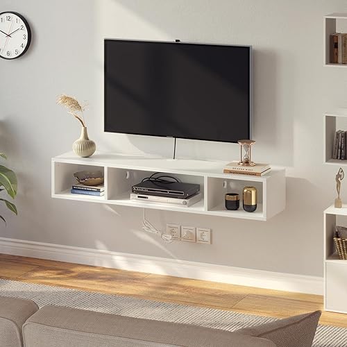 Miniatura 25 de Rolanstar Soporte de TV con toma de corriente, soporte de TV flotante con luces RGB, estante de TV montado en la pared de 47.2 pulgadas, consola