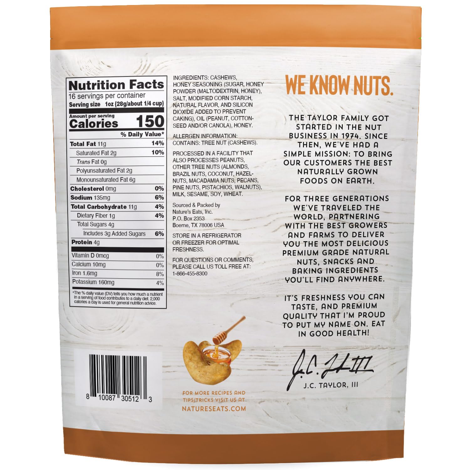 Nature's Eats Honey Roasted Cashews 16oz (Pack of 2) image 2