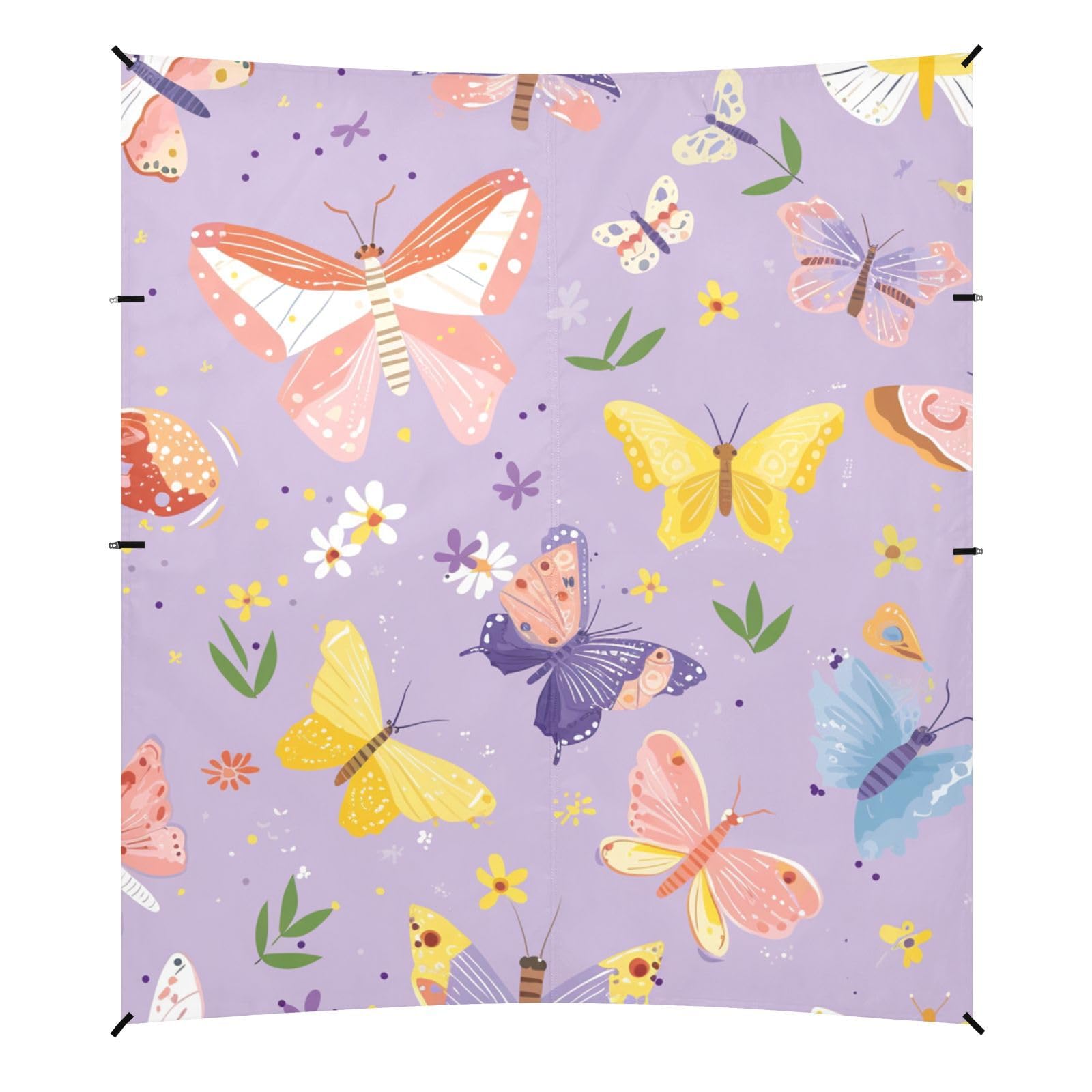 Colorful Butterflies Pattern Foldable Beach Tent UPF50+ Waterproof Portable Sun Shelter with Sandbags & Sand Shovel for Backyard and Camping