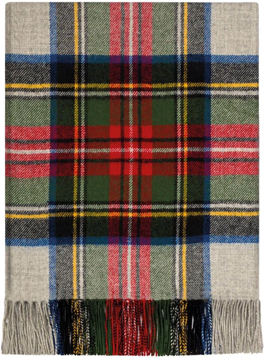 100% Wool Multiple Tartans Lambswool Blanket by Locharron of Scotland - Luxurious, Perfect for Winter or Summer, Scottish Craftsmanship. (Macrae Hunting Grey)