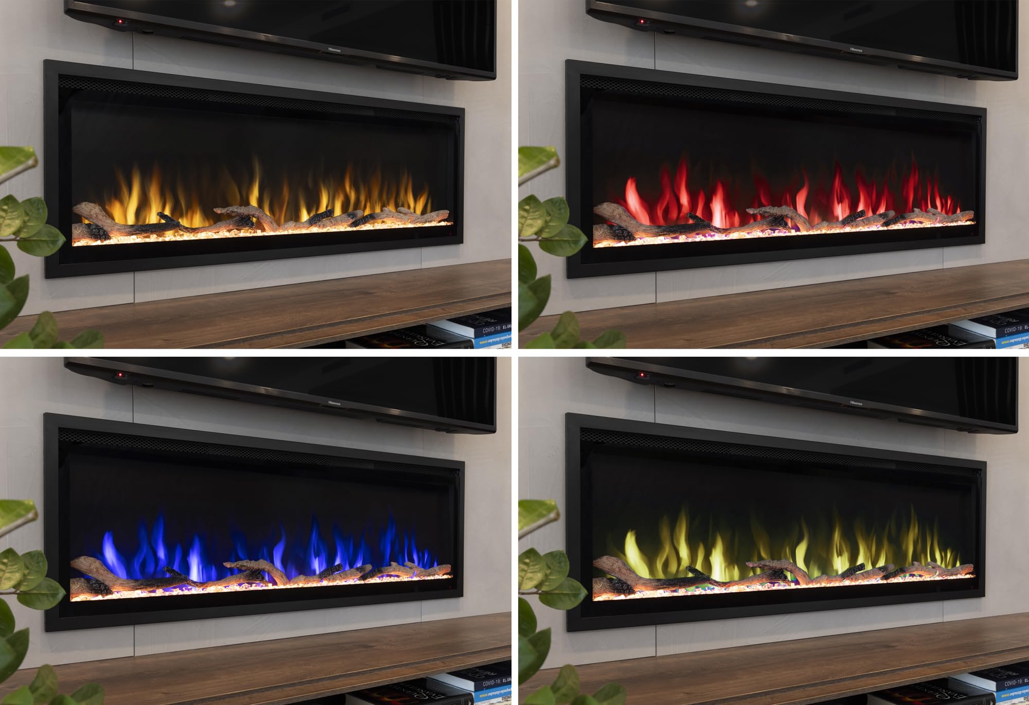 DUPI Chimenea Eléctrica 42 Nero Pro Lumina | 3 en 1 con Calefacción | Efecto Llama 3D Panorámica | 12 Colores Llama | Control Remoto | 106x43,5x15 cm (Negro, 42 Pulgadas)