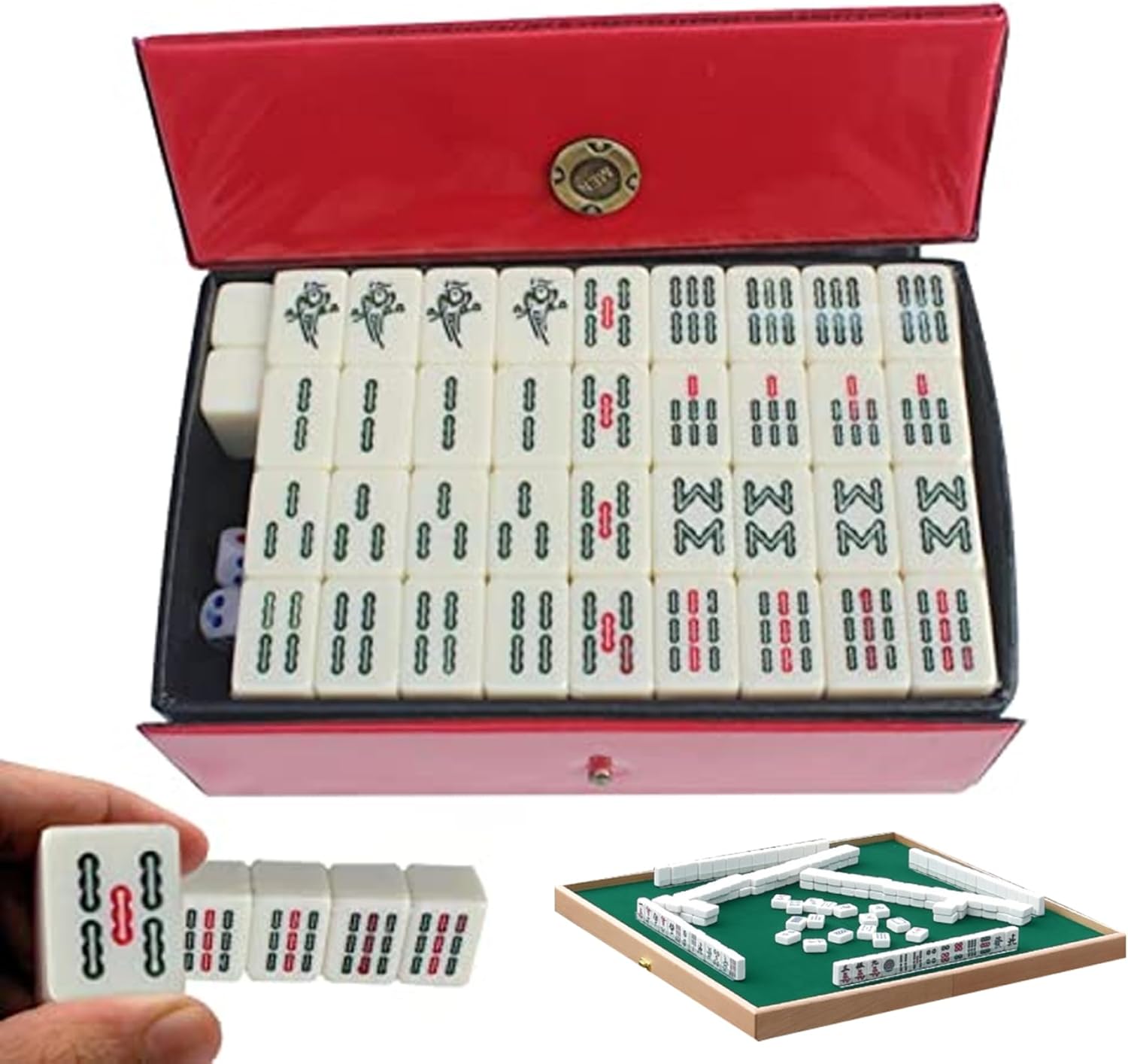 Mahjong Set, Chinese Mahjong Game Set with Carrying Travel Case, 144+2 Tiles with Arabic Numerals