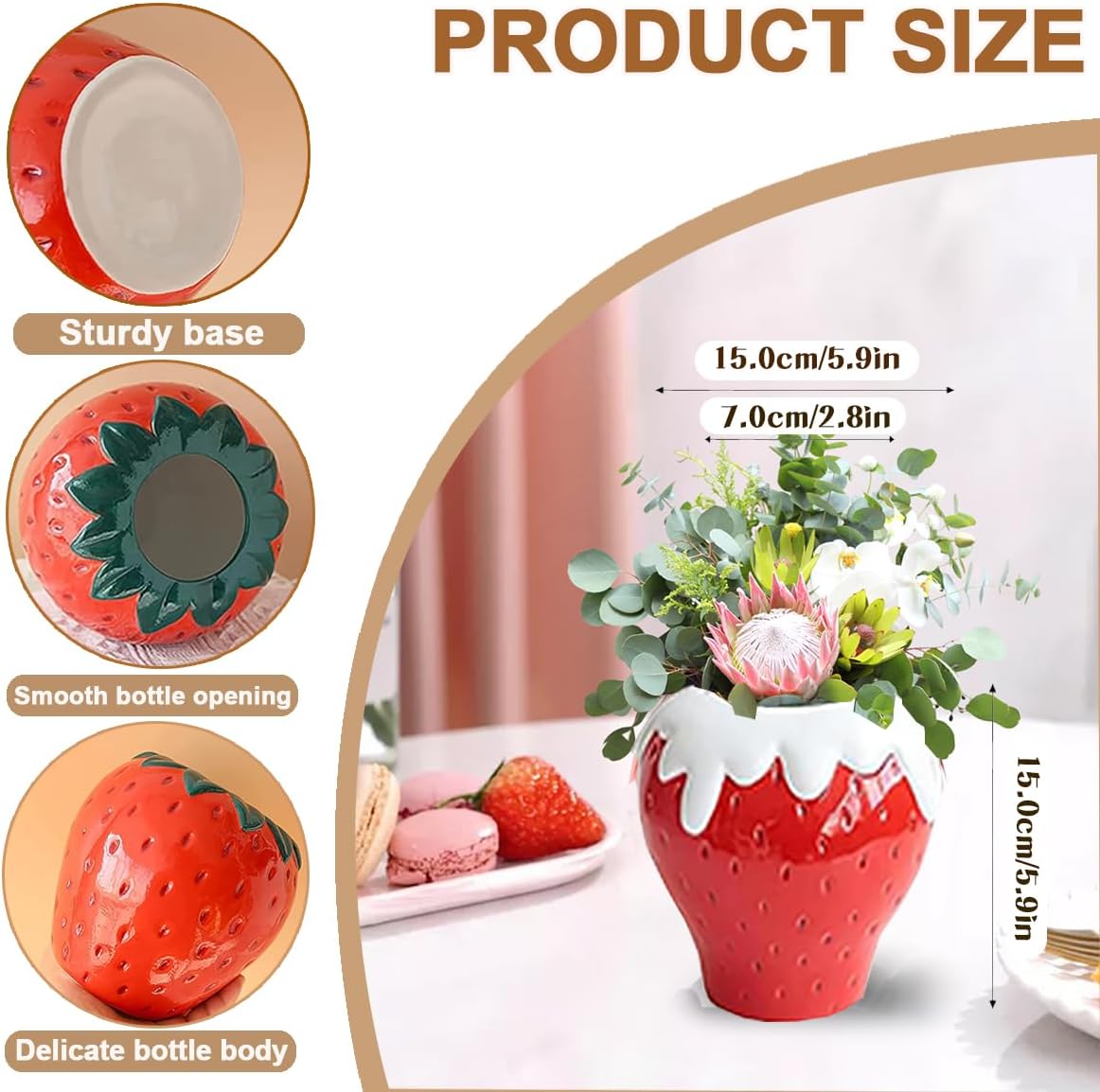 Ceramic Strawberry Vase - Unique Handcrafted Floral Vase with Elegant Strawberry Design, Perfect for Living Room,Dining Room, Weddings & Special Occasions,Modern Simple Ins Style (Cream)