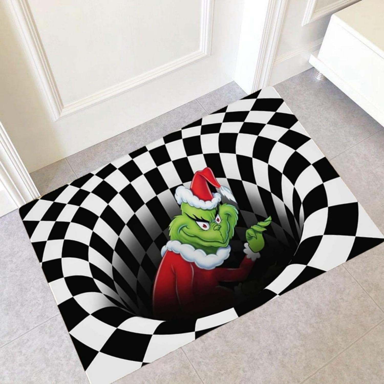 Fisemira 3D Illusion Doormat,Christmas Anti-Slip Doormat, Christmas Doormat for Christmas Decoration Indoor and Outdoor(Black 50X80CM)