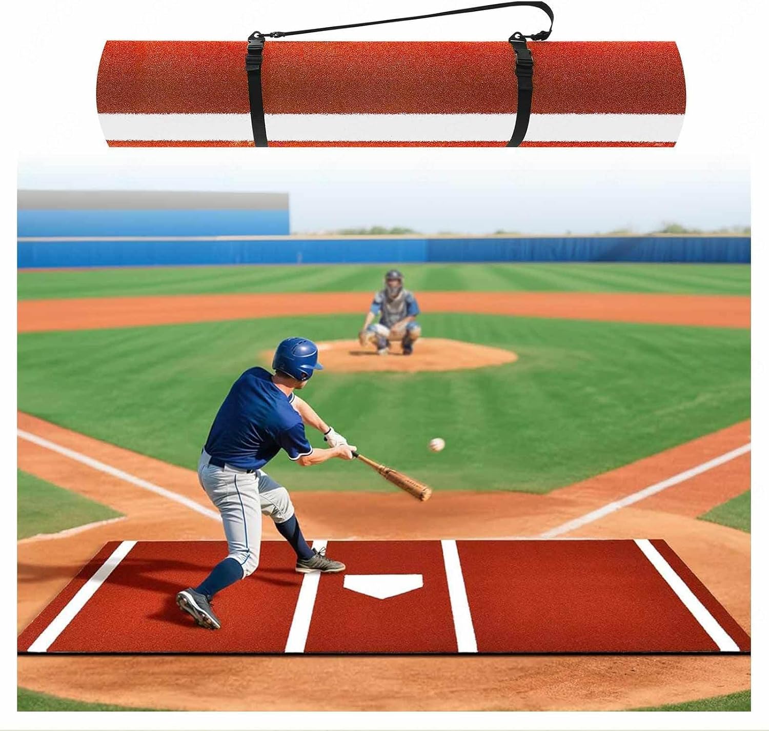 Baseball Batting Mat, Batters Box Turf Mats with Home Plate, Anti-Fade Baseball Hitting Mat, with Non-Slip Rubber Backing for Batting Stance Practice