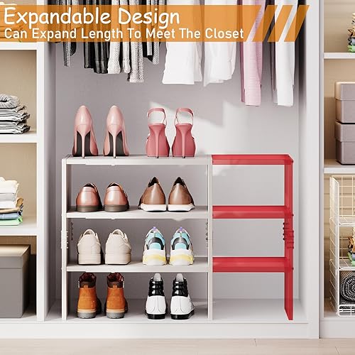 Miniatura 2 de Organizador de zapatos blanco expandible de 3 niveles para armario, estantes de almacenamiento apilables para zapatos, estantes pequeños de