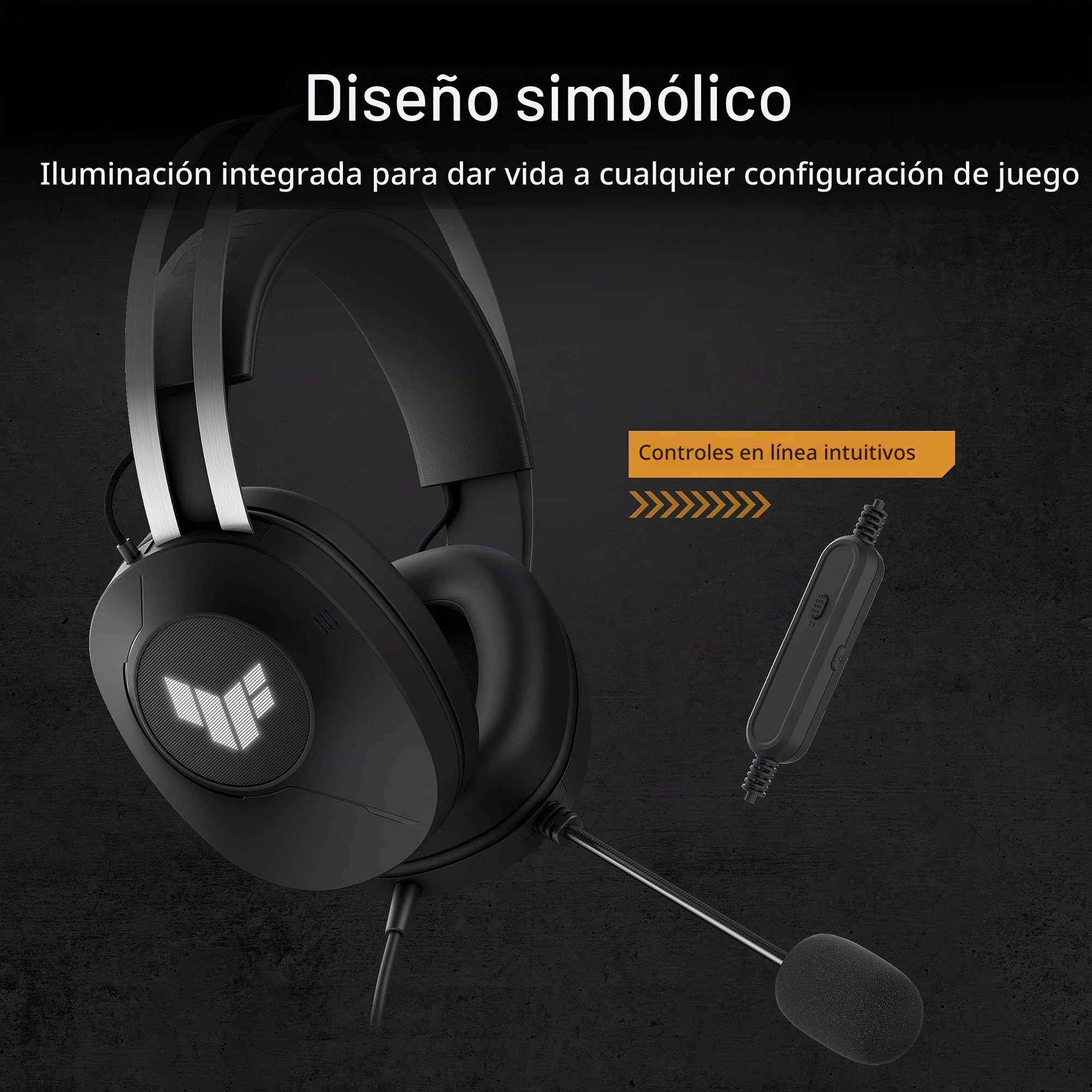 ASUS TUF Gaming H1 Gen II - Auriculares Ligeros de 297g, USB-A con Cable, Controladores de 40 mm, Sonido Envolvente Virtual 7.1, micrófono Team-Speak, Almohadillas duraderas, para PC, PS5 - Negro