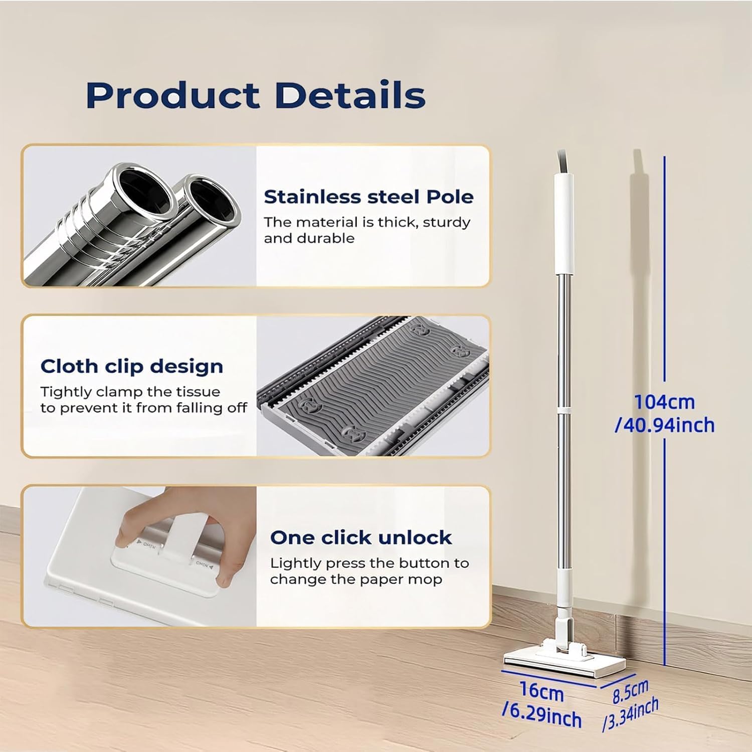 Snap Grip Mini Mop - No Wash Lazy Sweeper Mops, Zero Touch Disposable Dust Mop (2PCS- Mini &Long Mops)