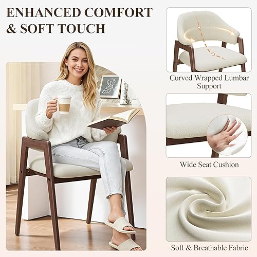 Miniatura 3 de Juego de 2 sillas de comedor de madera, sillas de comedor tapizadas de tela moderna, sillas auxiliares de cocina, silla de cena de granja con