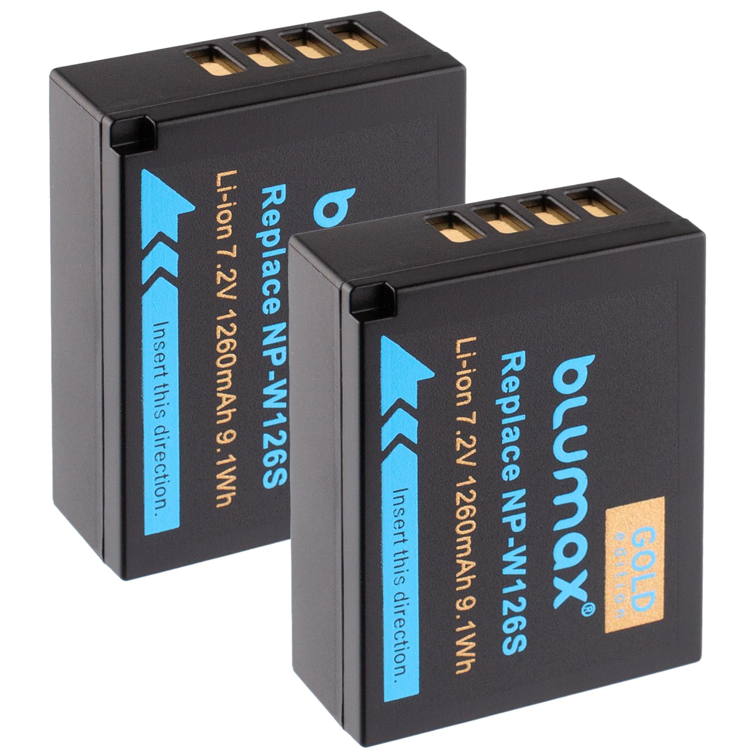 Blumax - 2 batterie compatibili con Fujifilm NP-W126s, 1260 mAh, Fuji NP-W126 per X-A7 X-E4 X-H1 X-M5 / X-Pro3 X-T30 II X-T200 / HS50EXR X100VI