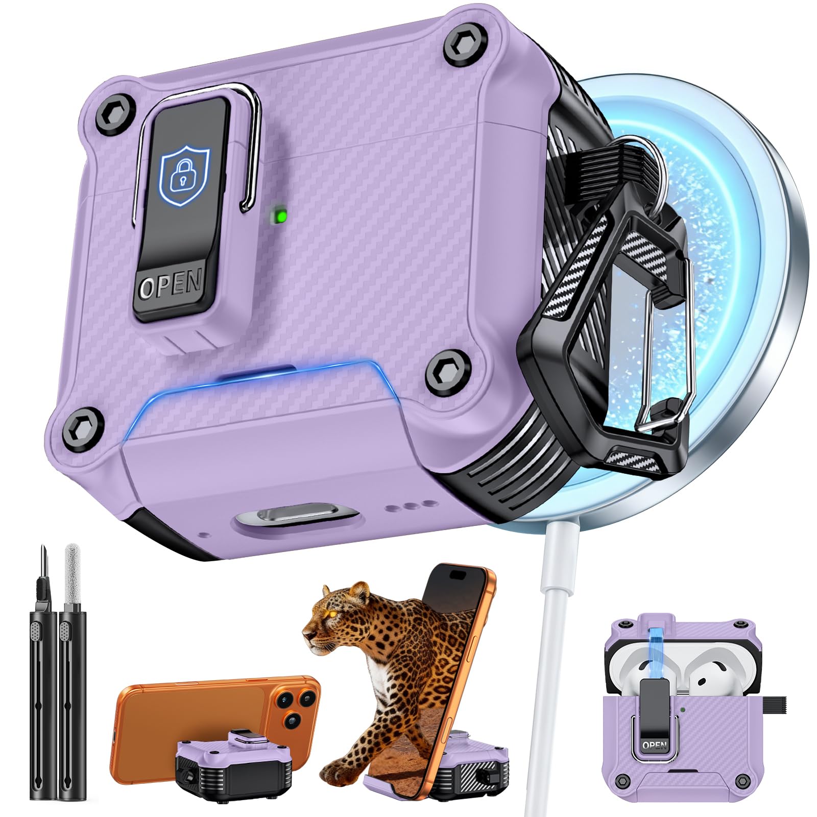 Inesore for AirPods 4 Case with Secure Lock (Purple)