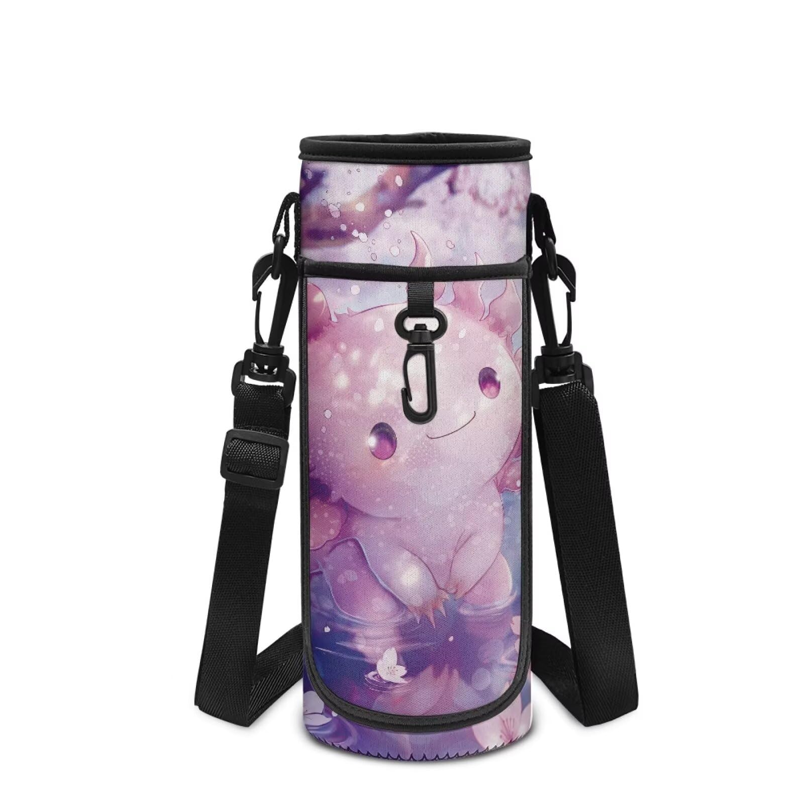POLERO Axolotl Water Bottle Sling Holder for Girls Cute Bottles Carrier Neoprene Sleeve Bag for Walking Hiking Camping