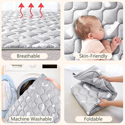 Miniatura 6 de Tapete de juego para bebé, tapete de 50 x 50 pulgadas con tacto supersuave, tapete de actividades con parte inferior antideslizante mejorada,