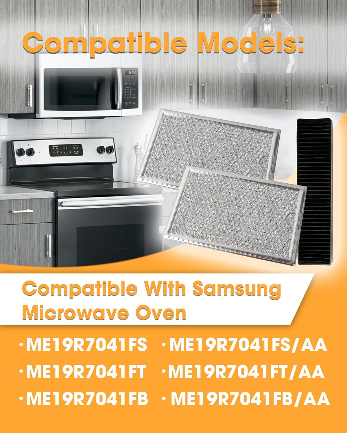 Microwave Oven Grease & Charcoal Filter Set Compatible with GE JVM7195SK6SS PNM9216SK5SS JVM7195EK5ES JNM7196DK5BB JVM7195DK5WW JNM7196SK6SS, 3 Pcs