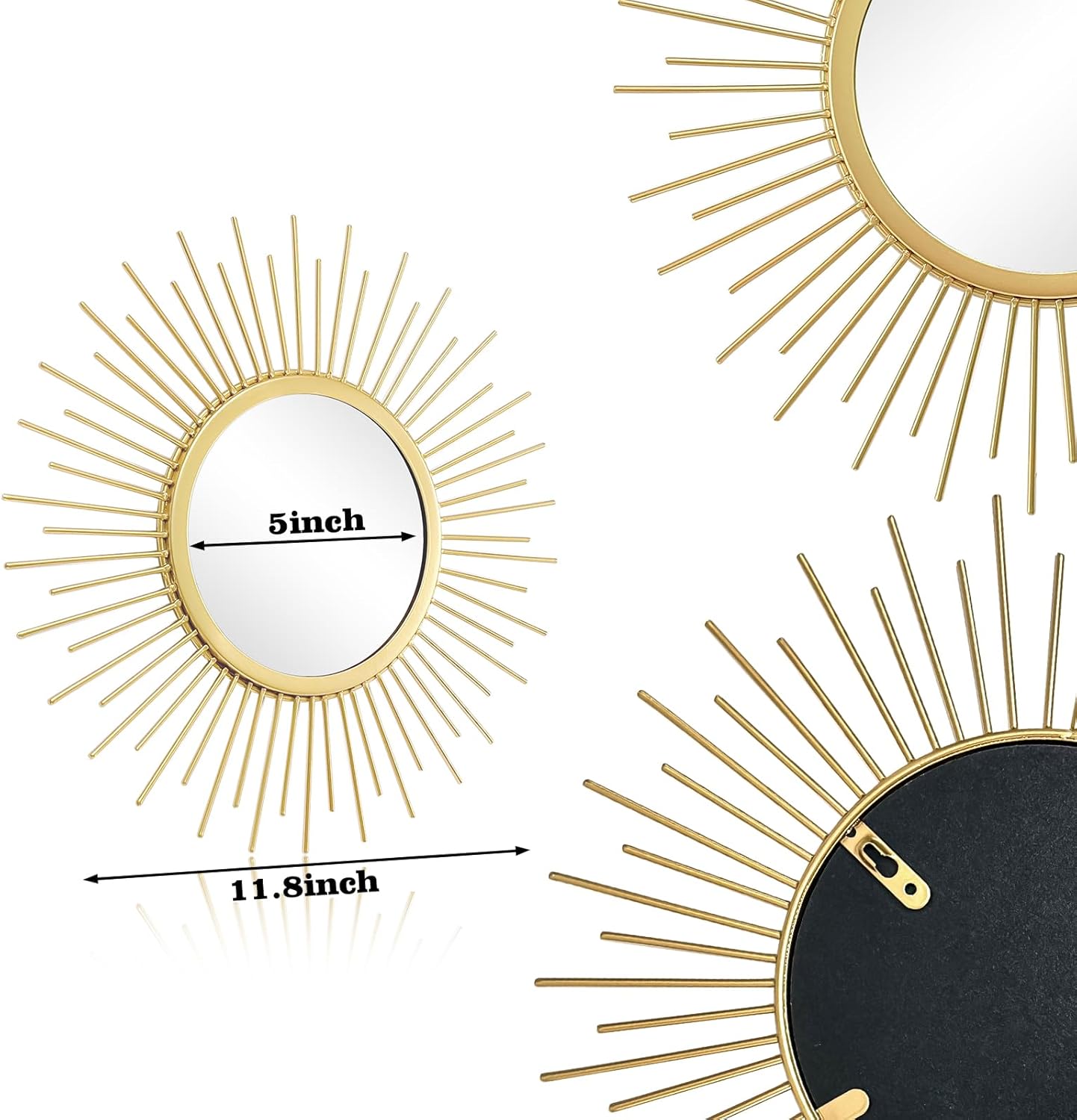 Cityelf 3 Set Sunburst Mirrors for Wall Decorative Metal Mirrors Small Mirror Sets Decor Hanging Mirror Wall Sculpture for Bedroom Living Room Entryway