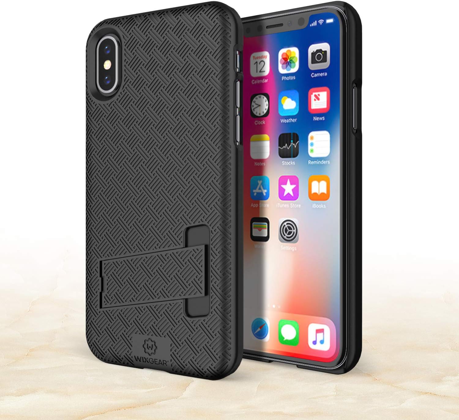 iPhone X/XS Holster Case, WixGear Slim Shell Holster Combo Case for Apple iPhone X/XS/iPhone 10 with Stand and Swivel Belt Clip - Black - Image 6