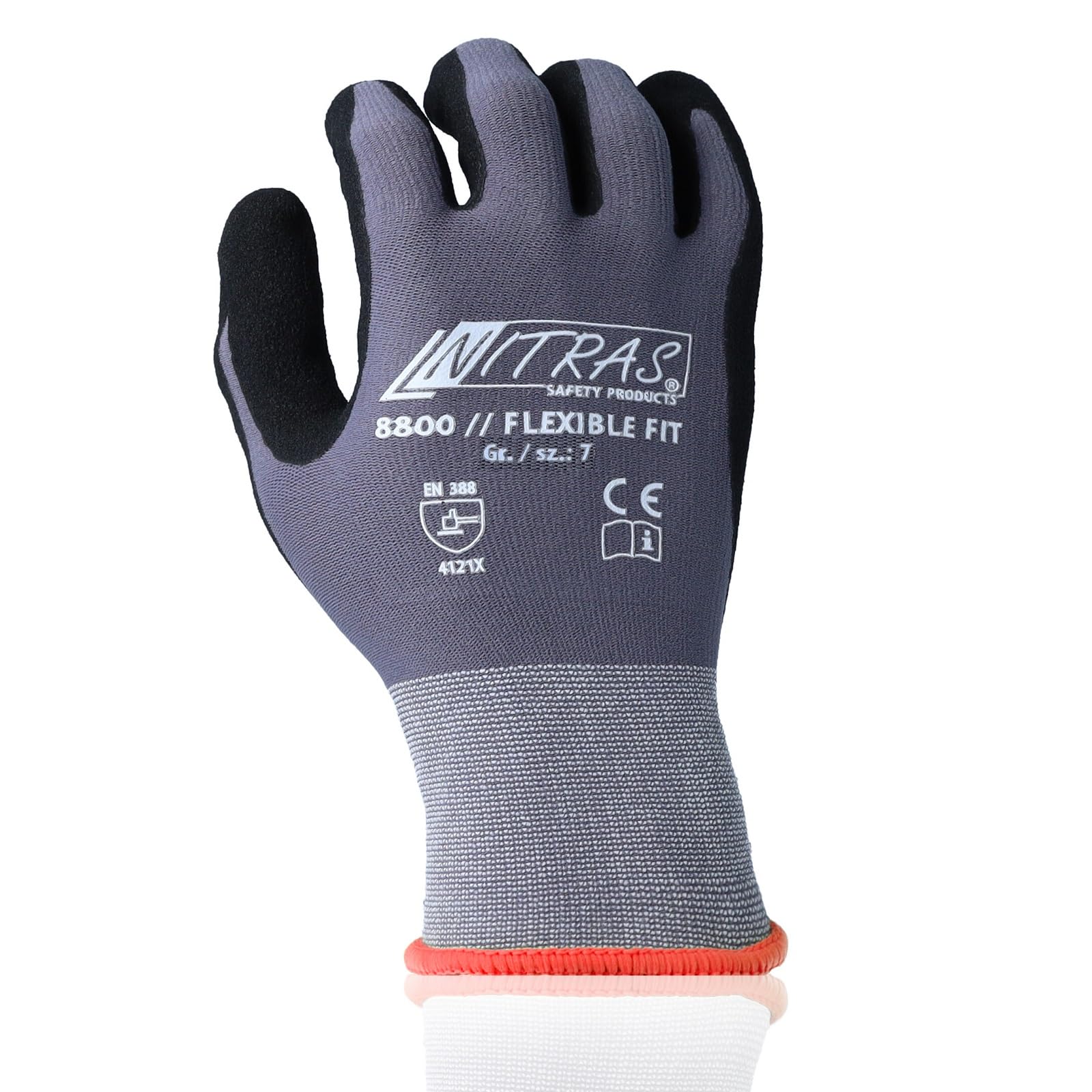 Nitras Unisex 8800 3 pairs of 8800 flexible fit work gloves, protective gloves for work, EN 388, grey/black, size 9 (L) (pack of 6)