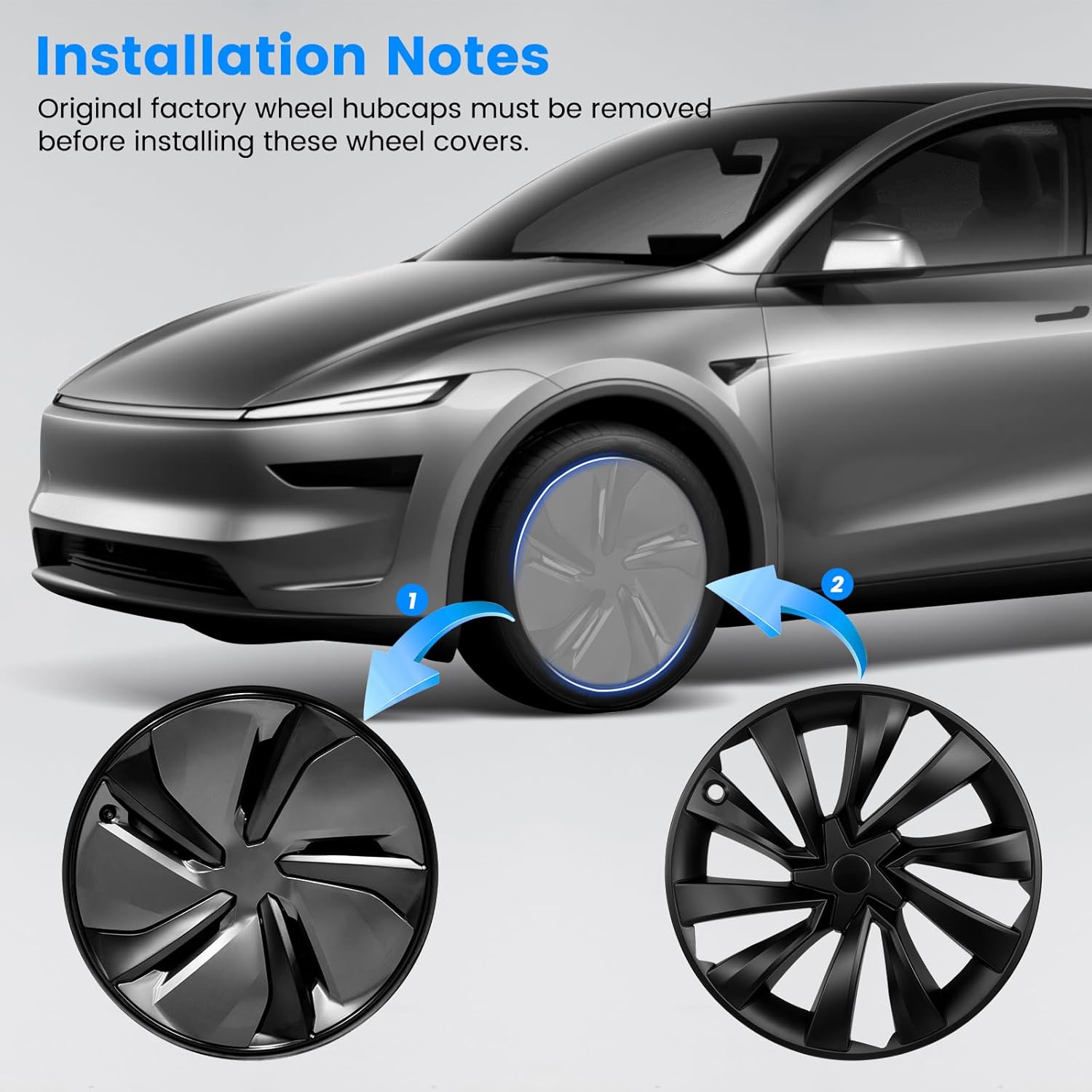 Hubcaps Fit for Tesla Model Y Juniper 2025 2026, 19" Matte Black Wheel Covers with Center Caps, Cross-Spoke Design Rim Covers, Easy Clip-On Installation for Model Y Juniper Accessories