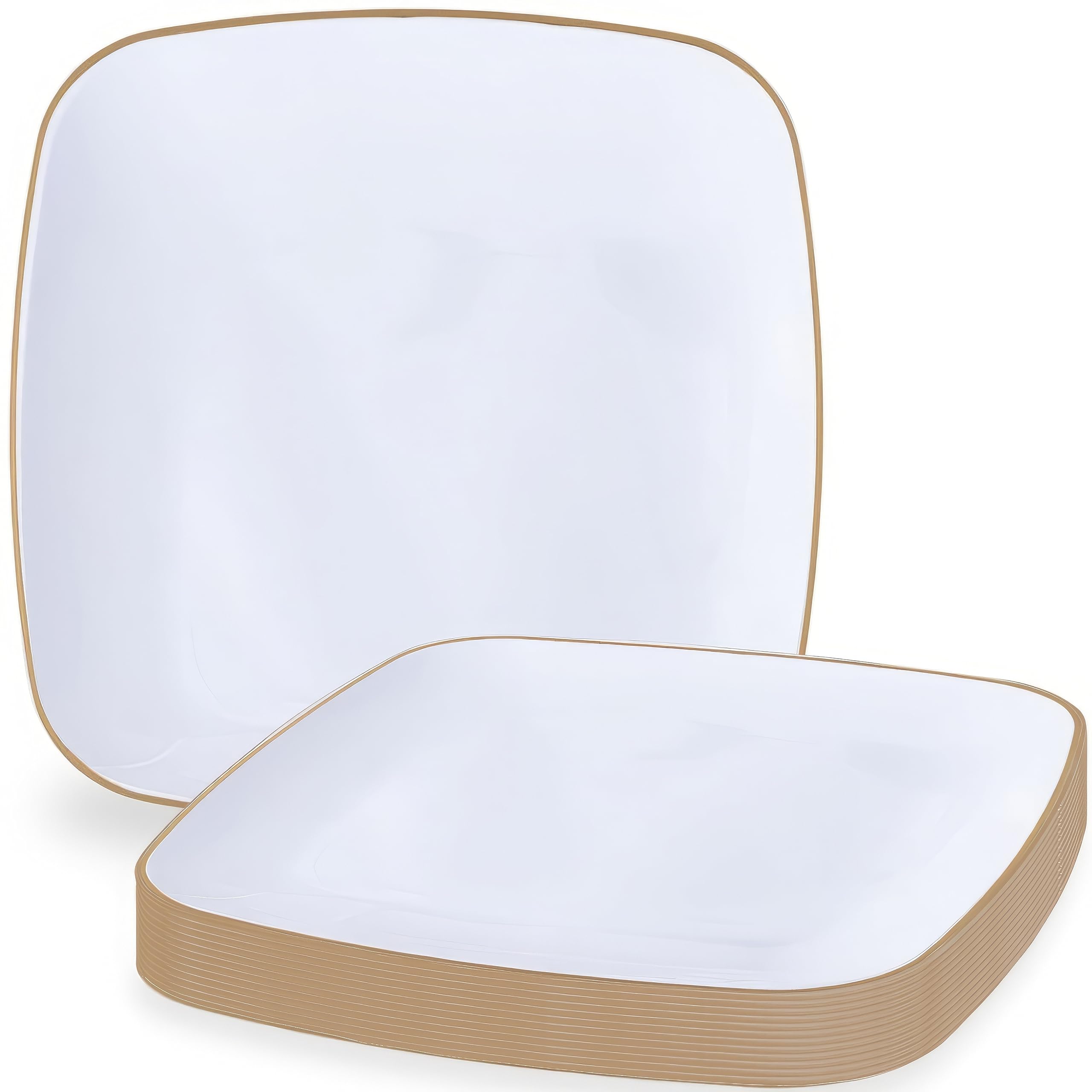 Blue Sky Organic White Disposable Plates 6" Square (10 Count) | Gold-Rimmed Plastic Dinnerware Party Essentials