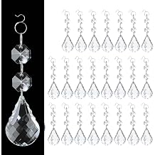 24 Pcs 38mm Clear Crystal Teardrop Pendants with Hook, Chandelier Prisms Replacement Parts,Glass Hanging Crystals for Suncatchers, Windows, Lamps, Christmas Tree & Home Decor
