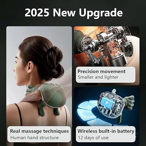 Miniatura 3 de Masajeador eléctrico de cuello con calor Shiatsu para relajación de cuello, hombros y espalda, masajeador portátil con manos simuladas, masajeador
