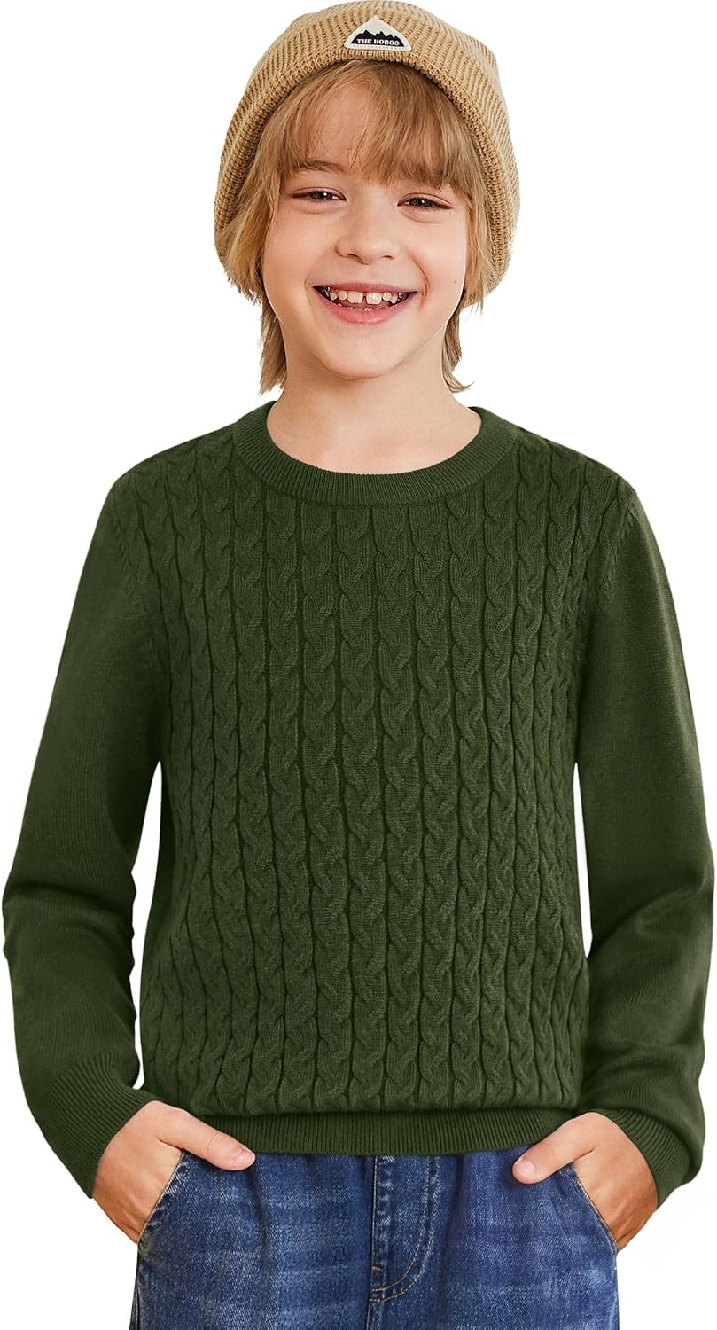 Arshiner Boys Sweater Long Sleeve Cable Knit Crewneck Pullover Winter Tops
