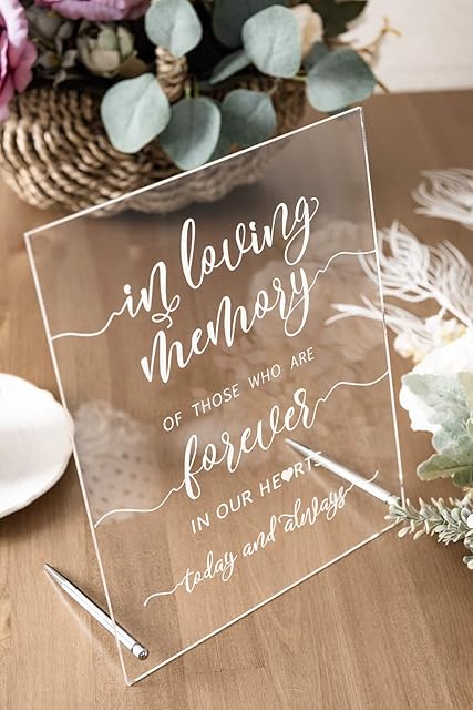 DerYi Wedding Sign, in Loving Memory Sign Acrylic Decorative Signs & Plaques 8x10 Inches Wedding Memorial Sign Remembrance Art Table Décor