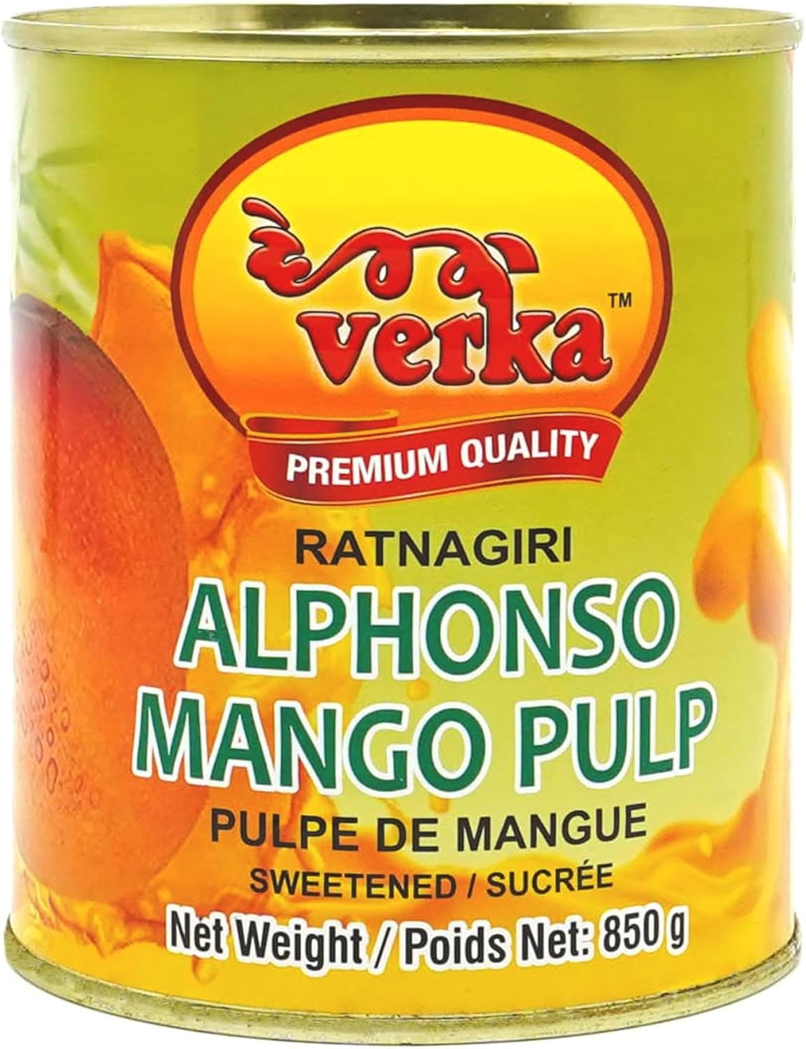 Verka Alphonso Mango Pulp, 850g | Sweetened | All Natural | Vegan | No Colors | Gluten Friendly | Indian Origin