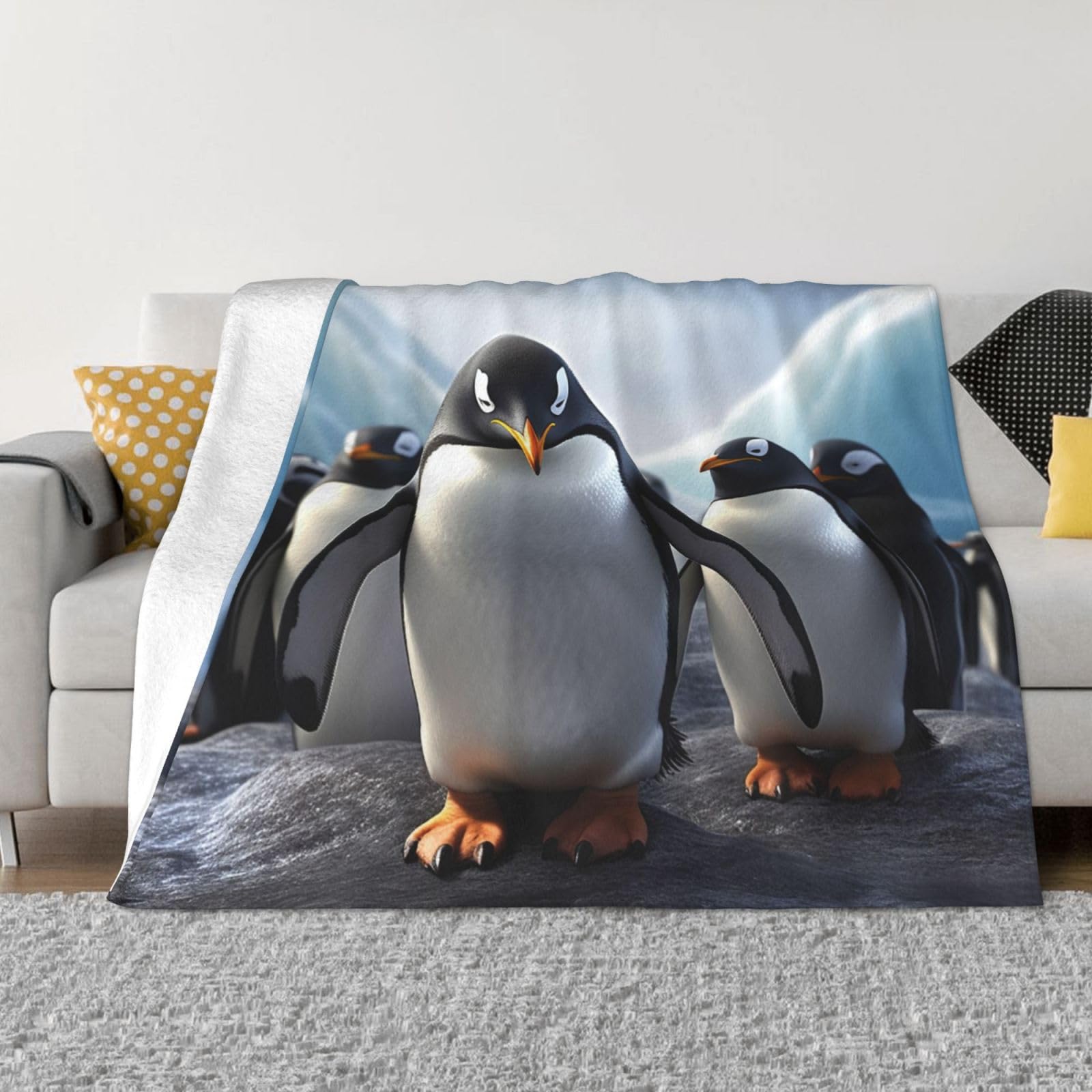Couverture pour canapé à motif pingouins pour vos soirées cocooning devant la télé