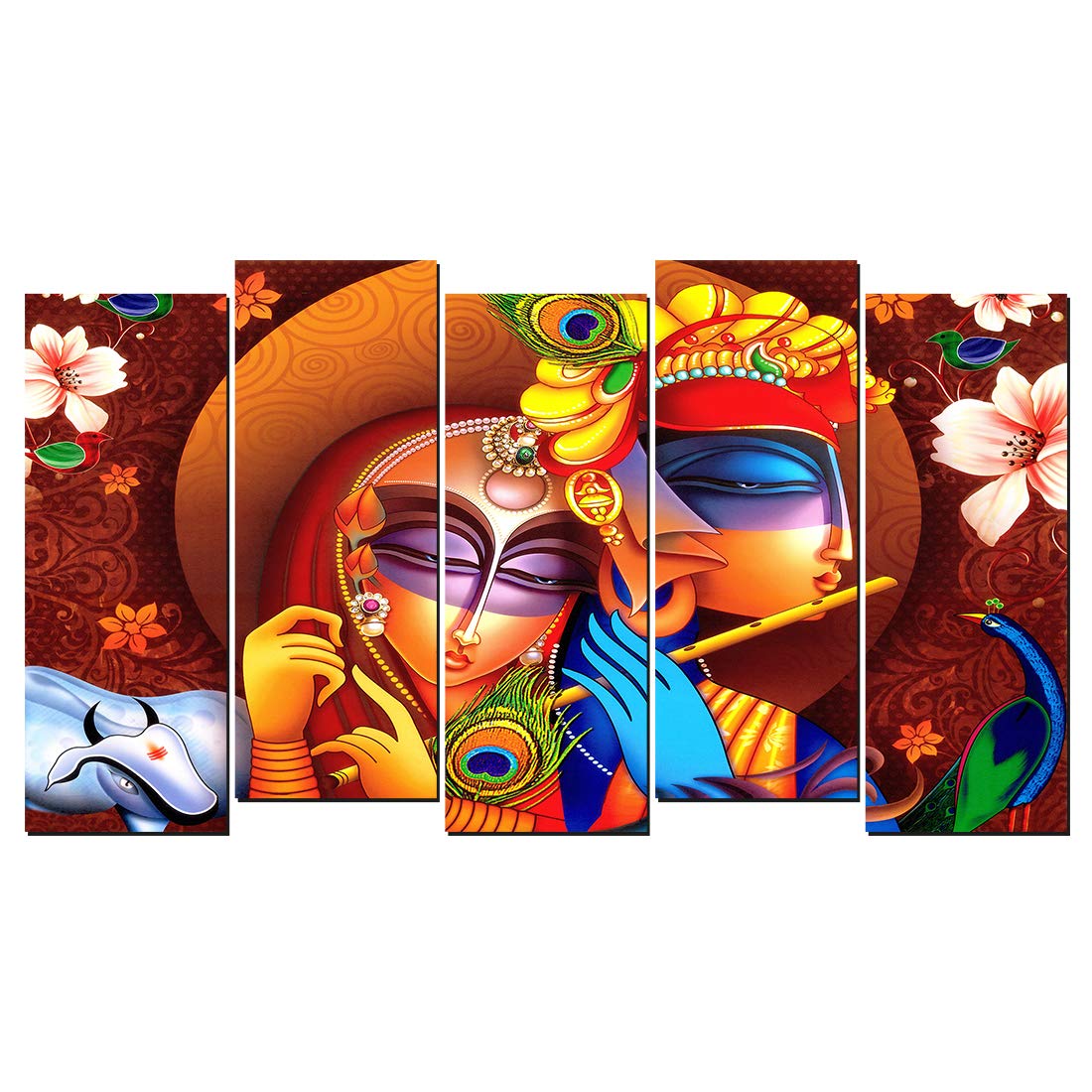 Poster N Frames Split Painting/Frames of 5 Panel of Radha Krishna Set of 5 (70x150cm,Wood