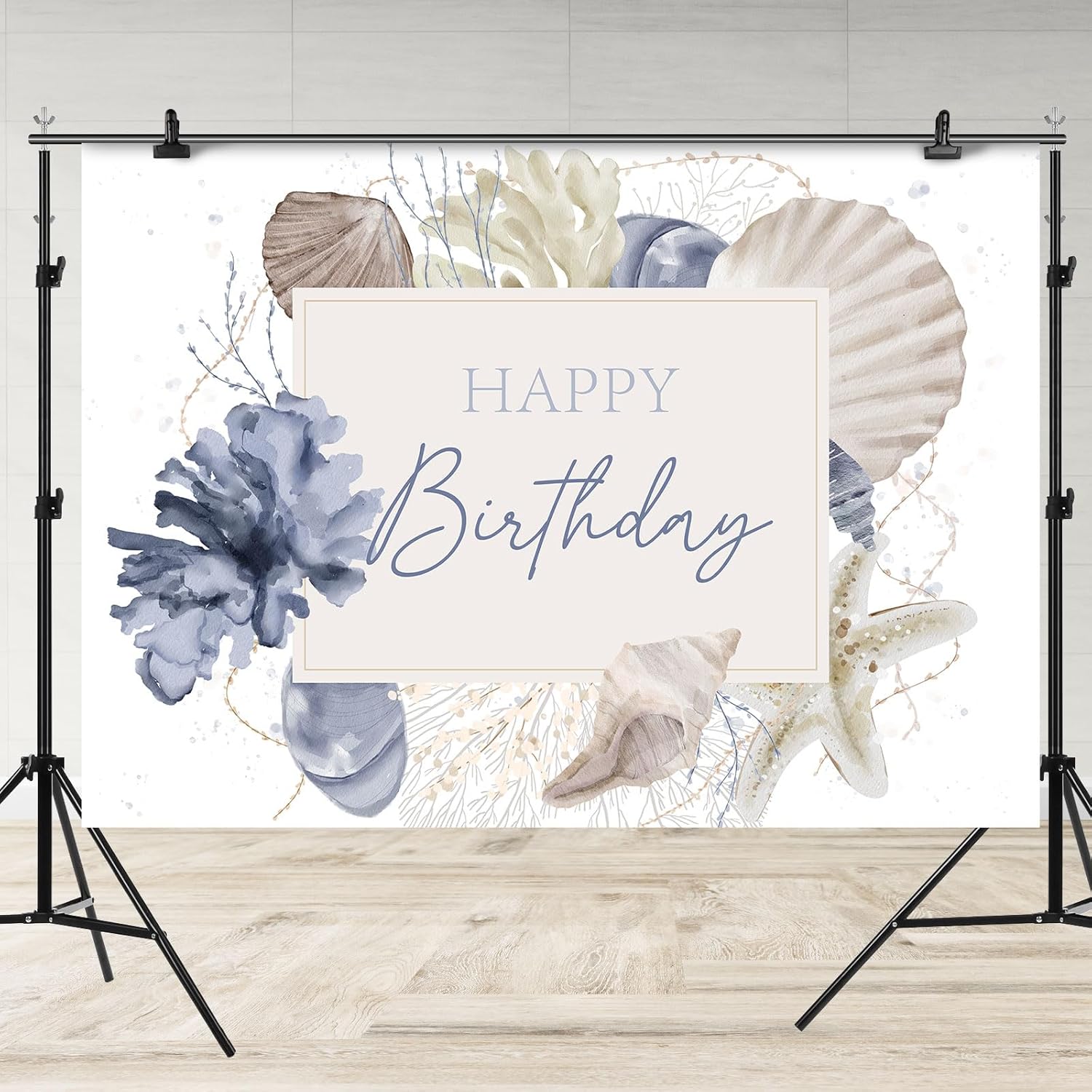 Happy Birthday Backdrop Boho Coastal Shell Coral Photography Background Happy Birthday Party Decoration Supplies Cake Table Banner Photo Booth Studio Props 7x5ft - Image 5