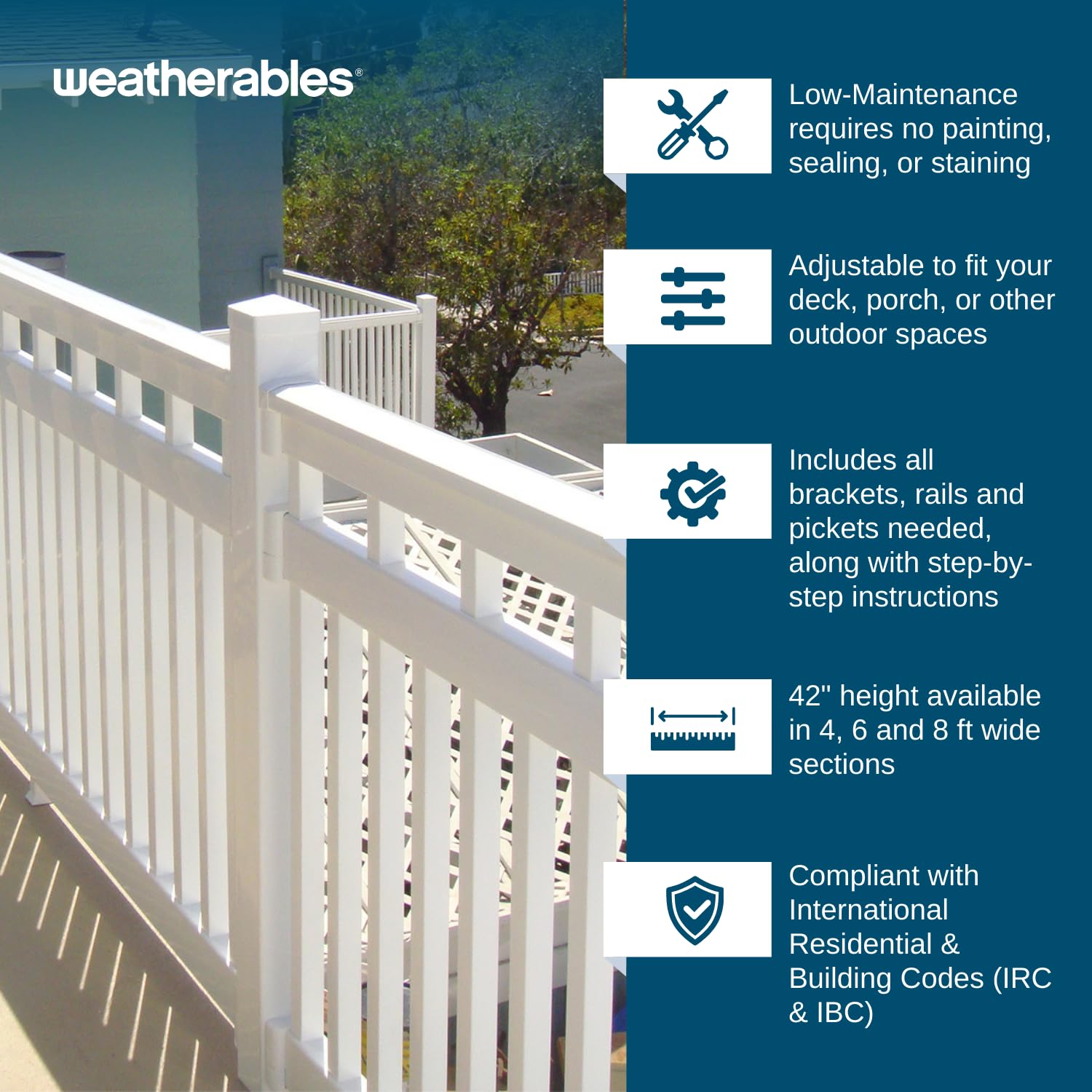 Weatherables Cheshire Porch and Deck Railing Kit – Vinyl Railing Kit for Decks, Porches, Balconies, and More, Versatile Outdoor Railing (White, 42" X 6')