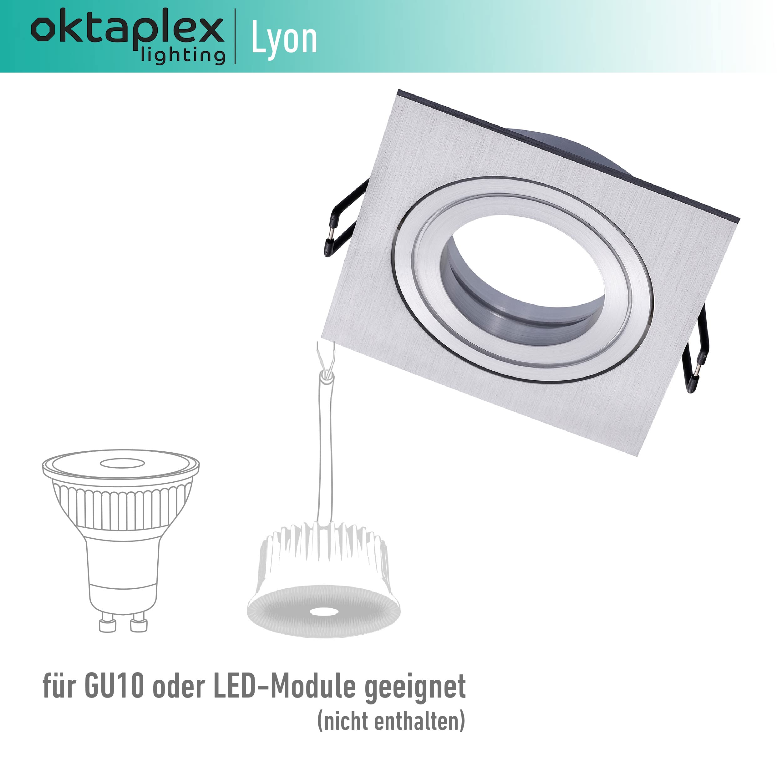 Oktaplex 12er Set Einbauspot Lyon 90x90 mm schwenkbar GU10 LED silber