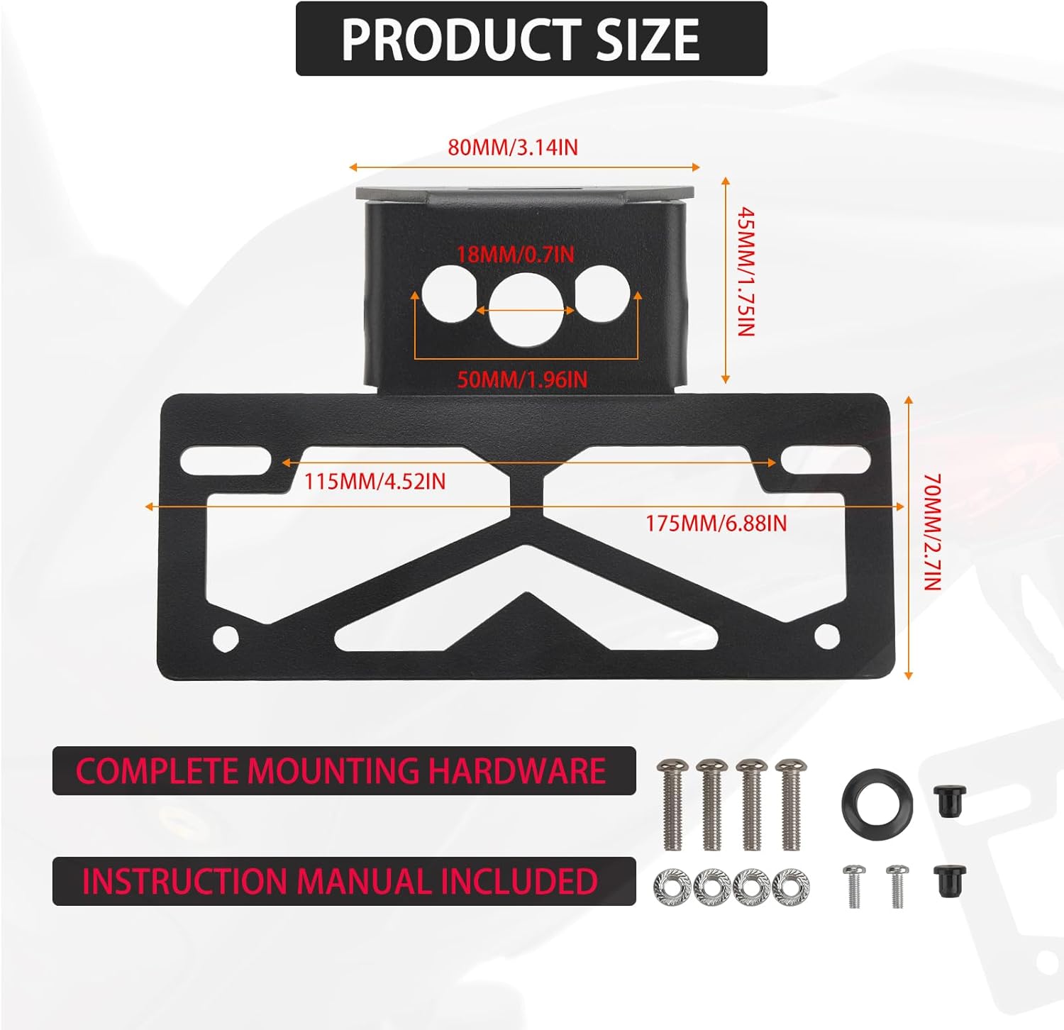 LKV Ninja 500 400 Fender Eliminator Tail Tidy Kit Compatible with 2018-2024 Kawasaki Z400 Ninja 250 License Plate Bracket Holder Mount