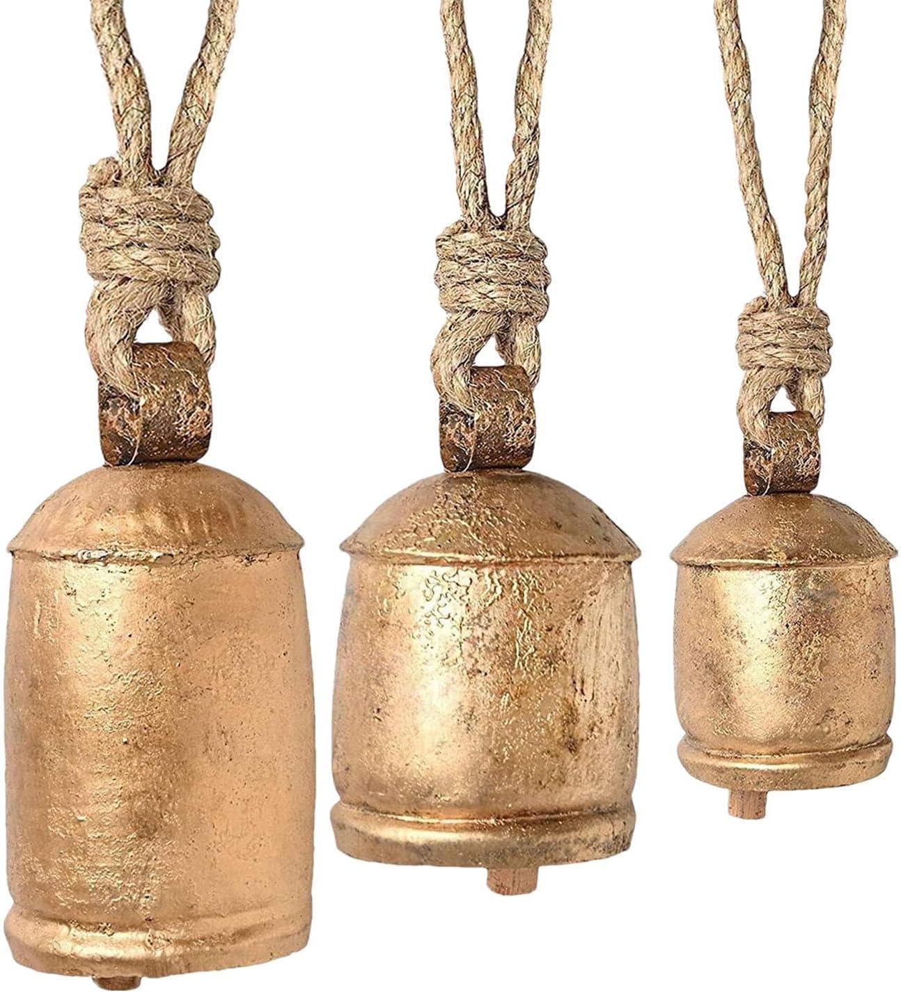 TumotsitChristmas Cow Bells, Large Bronze Cowbell, Rustic Harmony Brass Bells for Decoration, 3PCS Chrismas Crafts Collection, Country Style Home Decoration