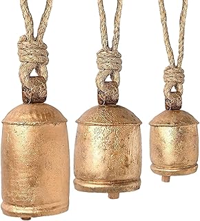 Christmas Cow Bells, Harmony Rustic Vintage Bells for Decoration, 3pcs Bronze Giant Christmas Bells for Decoration, Handmade Rustic Lucky Christmas Hanging Bells on Rope Antique Gold