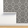 Peel & Stick Wallpaper Swatch - Tribal Geometric Mudcloth Black White Diamonds Stripe Geo Custom Removable Wallpaper by Spoonflower
