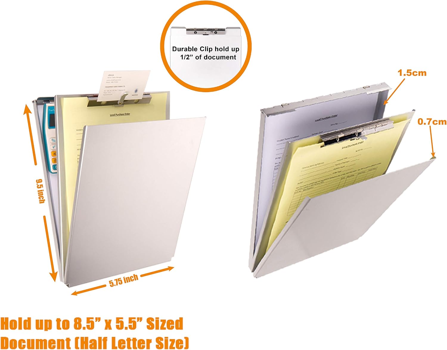 Summit Tools Dual Storage Aluminum Clipboard - Memo Size (9.5 x 5.75 Inches) Document Holder with Self Locking Latch, Form Clip, 2 Storage Compartment [1- Pack] (ST-FORMF-95575-1) : Office Products