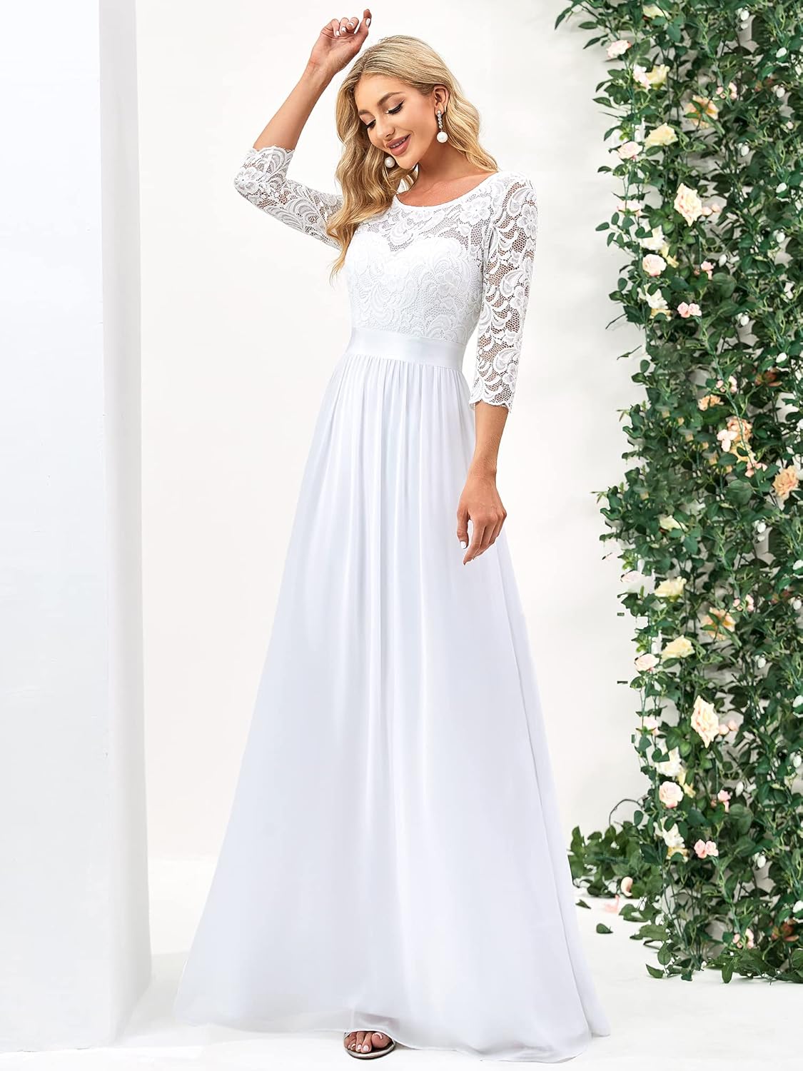 Ever-Pretty Women's Bridesmaid Dresses 3/4 Sleeve Empire Waist Maxi Mother of The Bride Dresses 07412