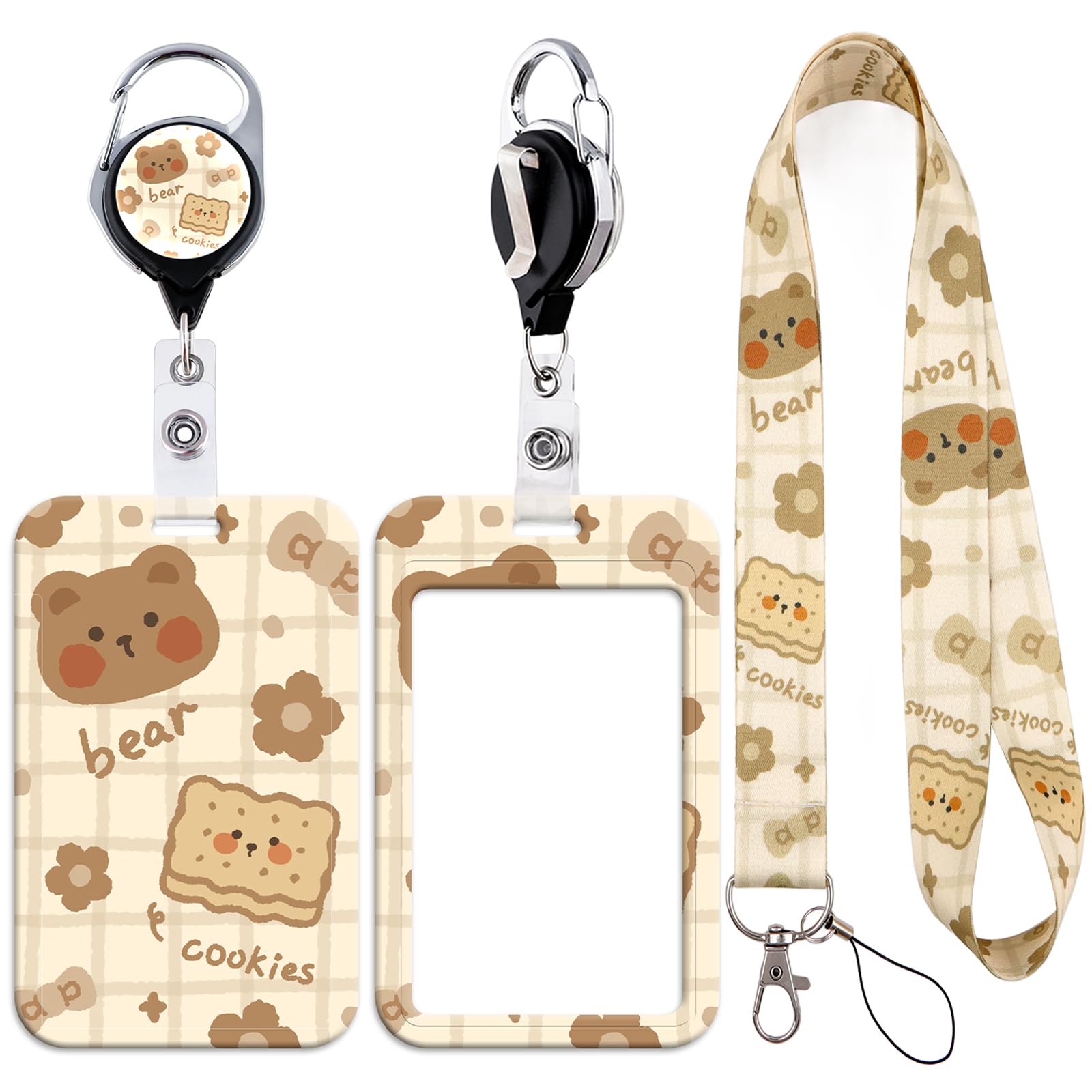 Lanyard Card Holder Set with Cute Bear Design - Durable, Reusable Badge Holder with Neck Strap for ID Cards, Access Cards, Work Badges (3 in 1) โ image 1
