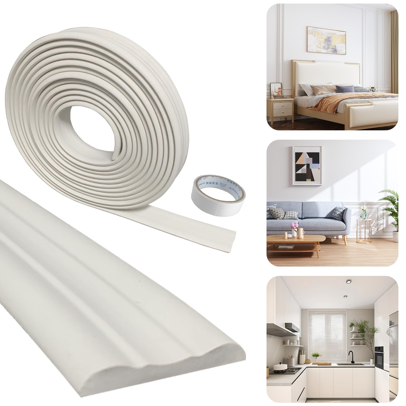 1 PCS Peel and Stick Wall Molding 16.4 Ft x 1.2" Chair Rail Moulding for Walls Adhesive Flexible Molding Trim for Home Decoration and Wall Protection
