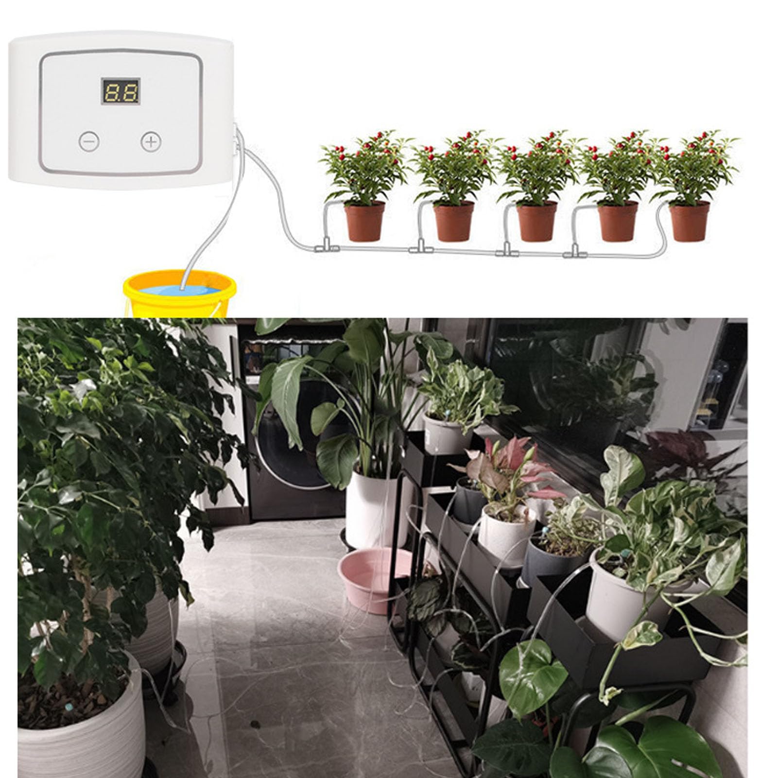Système D'arrosage Automatique D'Intérieur, Arroseur Automatique pour Plantes avec Capteur d'humidité, Alimentation de Type C, Tuyau de 32,8 Pieds, 15 Goutteurs, 850 Ml par