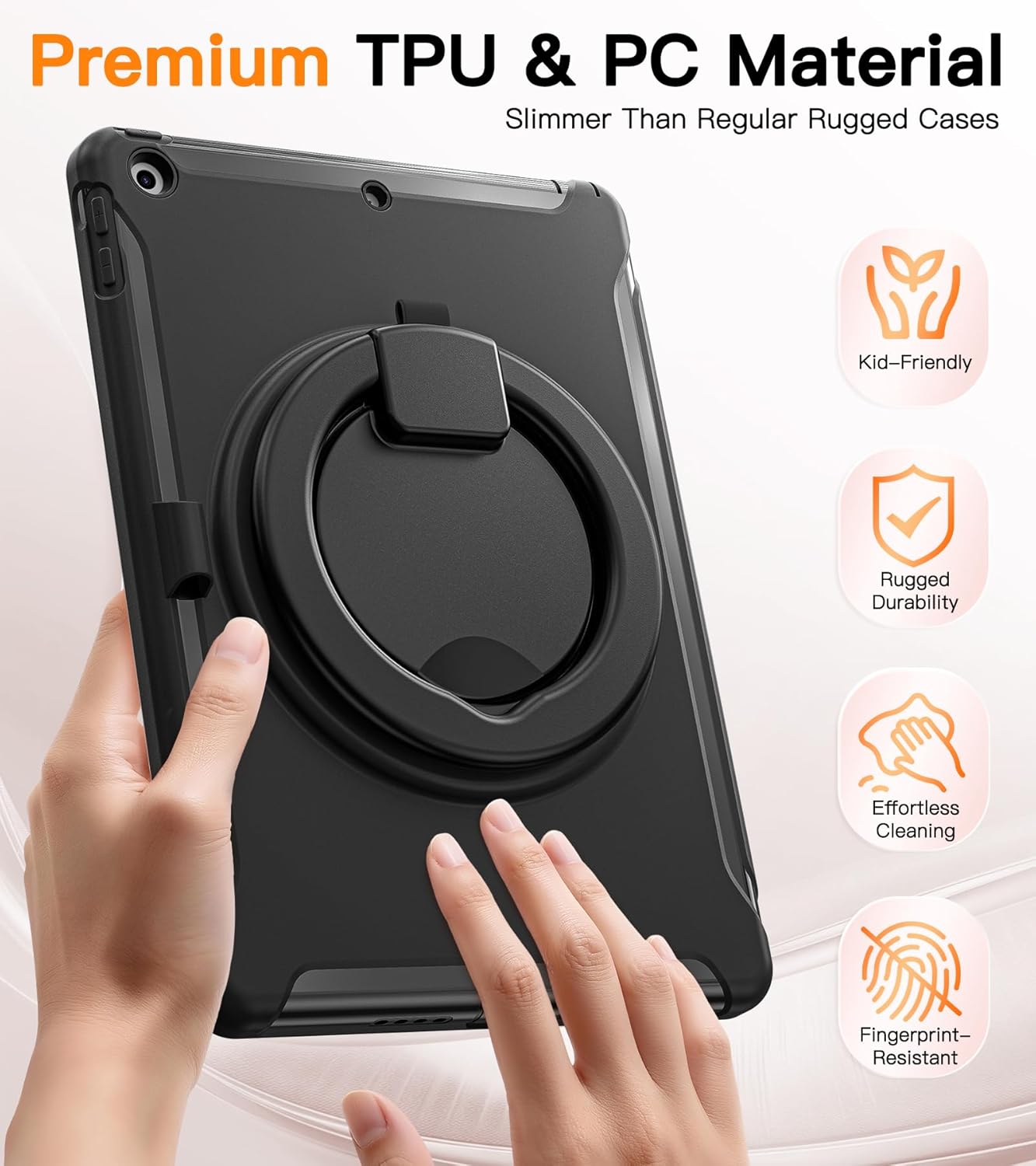 BATYUE Shockproof Case for iPad 7th/8th/9th Gen 2019/2020/2021 | 360° Multi-Angle Stand (Portrait & Landscape) & Grip, Built-in Screen Protector, Pencil Holder, Black
