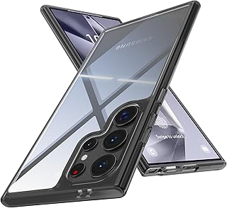 symboly for Samsung Galaxy S24 Ultra Case Clear, 20X Anti-Yellowing, Built-in 4 Airbags, 10FT Mil-Grade Protection, Hard Back Soft Edge Slim Shockproof Phone Case for Galaxy S24 Ultra 6.8", Gray