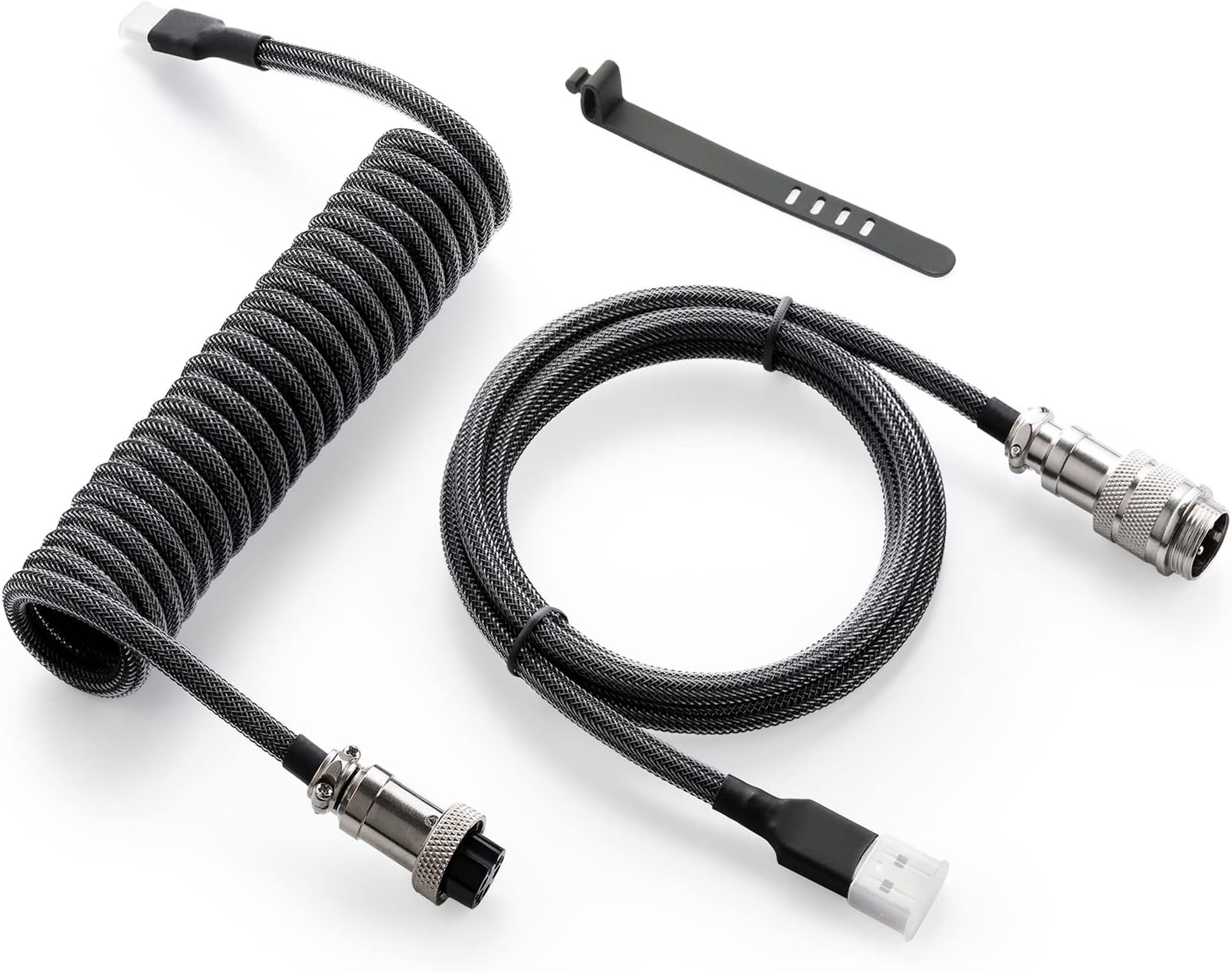 GUNMJO Pro Custom Coiled USB C Cable for Gaming Keyboard, Double-Sleeved Mechanical Keyboard Cable with Detachable Metal Aviator, 1.5M USB-C to USB-A, Carbon Black Color